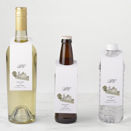 水彩教会モノグラ伝統的ム結婚ズ ボトルネックタグ (インサイチュ)