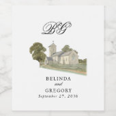 水彩教会モノグラ伝統的ム結婚ズ ワインラベル (シングルラベル)