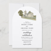 水彩教会モノグラ伝統的ム結婚ズ 招待状 (正面)