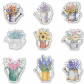 水彩散水缶と花 シール (正面)