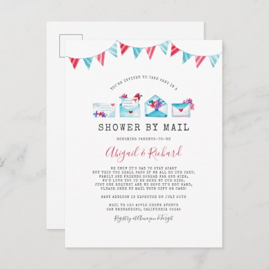 水彩文字の長距離シャワー(郵便) インビテーションポストカード (正面/裏面)