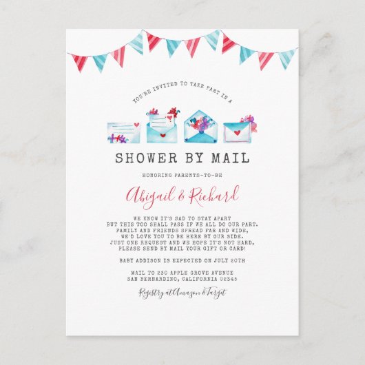 水彩文字の長距離シャワー(郵便) インビテーションポストカード (正面)