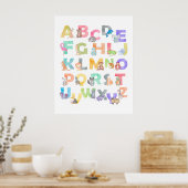水彩文字アルファベット動物 ポスター (キッチン)