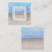 水彩文字オーバーブルー&タンシービーチテーマ スクエア名刺 (正面/裏面)