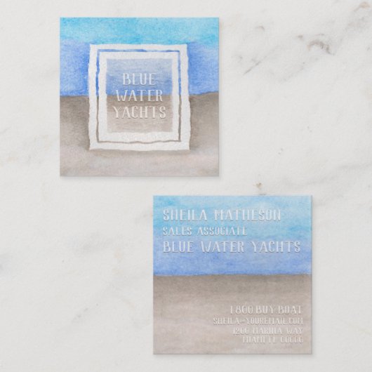 水彩文字オーバーブルー&タンシービーチテーマ スクエア名刺 (正面/裏面)