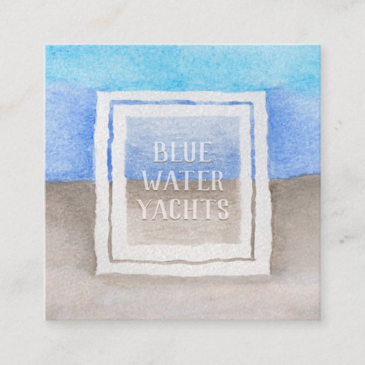水彩文字オーバーブルー&タンシービーチテーマ スクエア名刺 (正面)