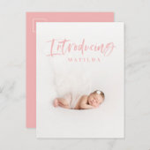 水彩文字文字写真出産のお知らせ 案内ポストカード (正面/裏面)