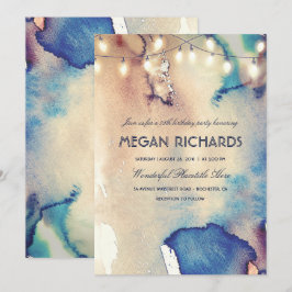 水彩文字灯ビーチ誕生会 招待状