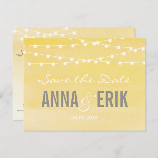 水彩文字灯日付はがきを保存 案内ポストカード (正面/裏面)