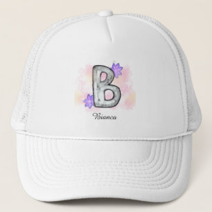 水彩文字B紫色の花 キャップ