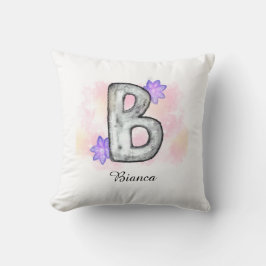 水彩文字B紫色の花 クッション