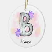 水彩文字B紫色の花 セラミックオーナメント (左)