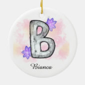 水彩文字B紫色の花 セラミックオーナメント (裏面)