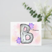 水彩文字B紫色の花 ポストカード (スタンド正面)