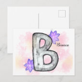 水彩文字B紫色の花 ポストカード (正面/裏面)