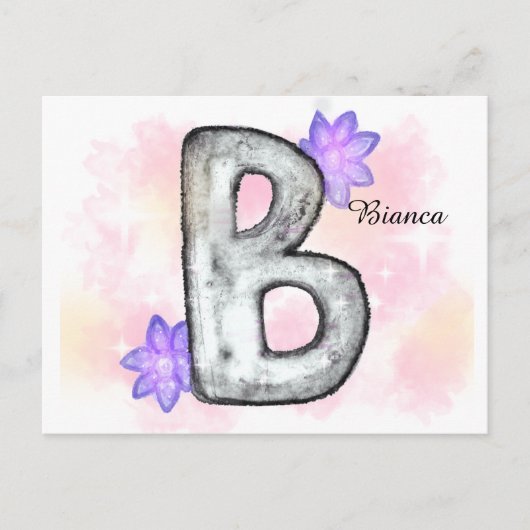 水彩文字B紫色の花 ポストカード (正面)