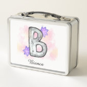 水彩文字B紫色の花 メタルランチボックス (裏面)