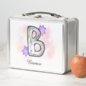 水彩文字B紫色の花 メタルランチボックス (インサイチュ)