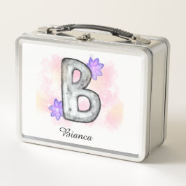 水彩文字B紫色の花 メタルランチボックス