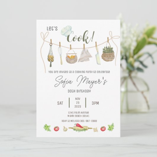 水彩料理シェフバースデーパーティーの招待 招待状 (スタンド正面)