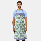 水彩料理ハーブとラベンダーパターン エプロン (着用した状態)