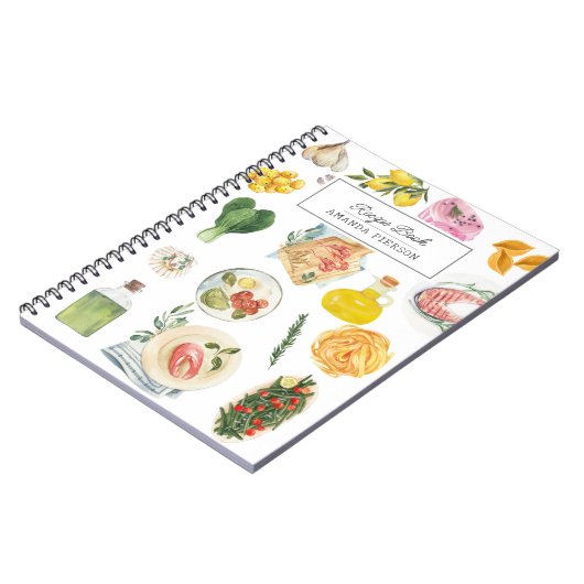 水彩料理パーソナライズされた名レシピ帳 ノートブック (左側)