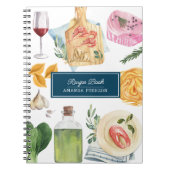 水彩料理パーソナライズされた名レシピ帳 ノートブック (正面)