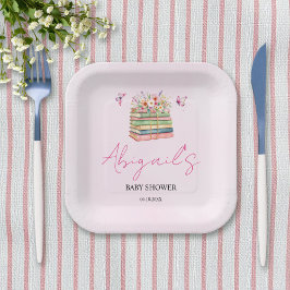 水彩新しいチャプター始まるベビーガールシャワー ペーパープレート