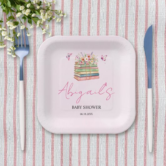 水彩新しいチャプター始まるベビーガールシャワー ペーパープレート