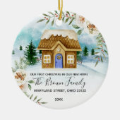 水彩新しい家庭の初めてのクリスマス セラミックオーナメント (正面)