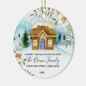 水彩新しい家庭の初めてのクリスマス セラミックオーナメント (左)