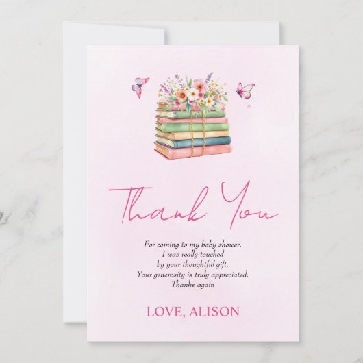 水彩新着章の赤ちゃん女の子シャワーありがとう サンキューカード (正面)