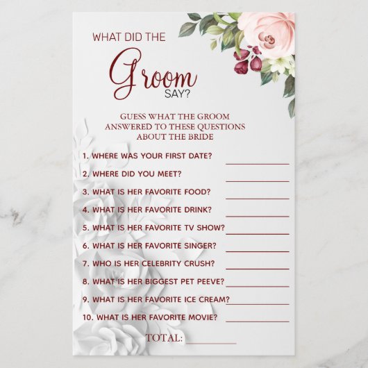 水彩新郎が言うブライダルシャワーゲームカード チラシ (正面)