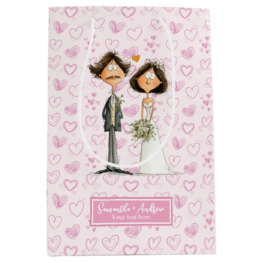 水彩新郎新婦抱き枕おもしろい結婚ズ ミディアムペーパーバッグ (正面)