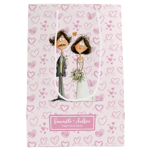 水彩新郎新婦抱き枕おもしろい結婚ズ ミディアムペーパーバッグ (裏面)