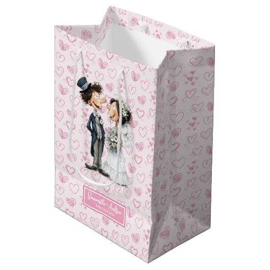 水彩新郎新婦抱き枕結婚ズユーモア ミディアムペーパーバッグ (正面アングル)