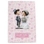 水彩新郎新婦抱き枕結婚ズユーモア ミディアムペーパーバッグ (正面)