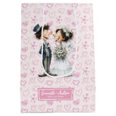 水彩新郎新婦抱き枕結婚ズユーモア ミディアムペーパーバッグ (裏面)