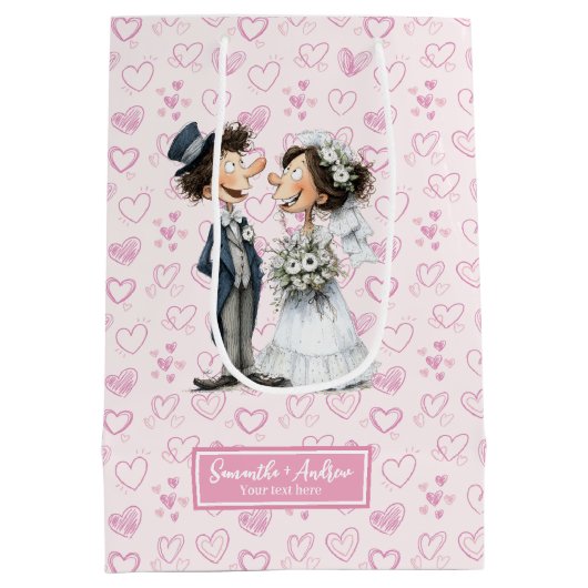 水彩新郎新婦抱き枕結婚ズユーモア ミディアムペーパーバッグ (裏面)