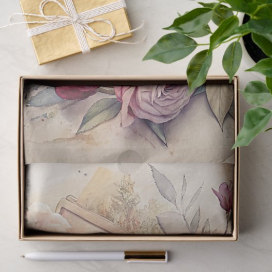 水彩旅行レトロカメラ古い写真バラ 薄葉紙 (ギフト)