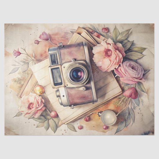 水彩旅行レトロカメラ古い写真バラ 薄葉紙 (正面)