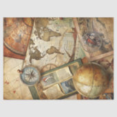 水彩旅行レトロコンパス古いマップの写真 薄葉紙 (正面)