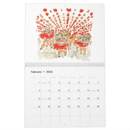 水彩旅行 カレンダー (2月 2026)