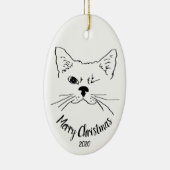 水彩日付冬猫おもしろいメリークリスマス セラミックオーナメント (右)