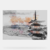 水彩日本のお寺と富士山  アクリルサイン (正面)
