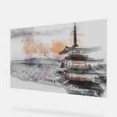 水彩日本のお寺と富士山  アクリルサイン (傾斜)