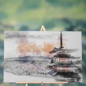 水彩日本のお寺と富士山  アクリルサイン (ニュートラル)