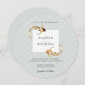 水彩日本のコイ結婚式招待状 招待状 (正面/裏面)