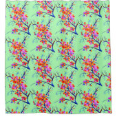 水彩日本の桜さくらんぼツリーのアートワーク シャワーカーテン (正面)