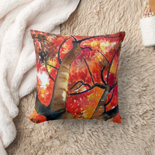 水彩日本の楓 クッション (ブランケット)